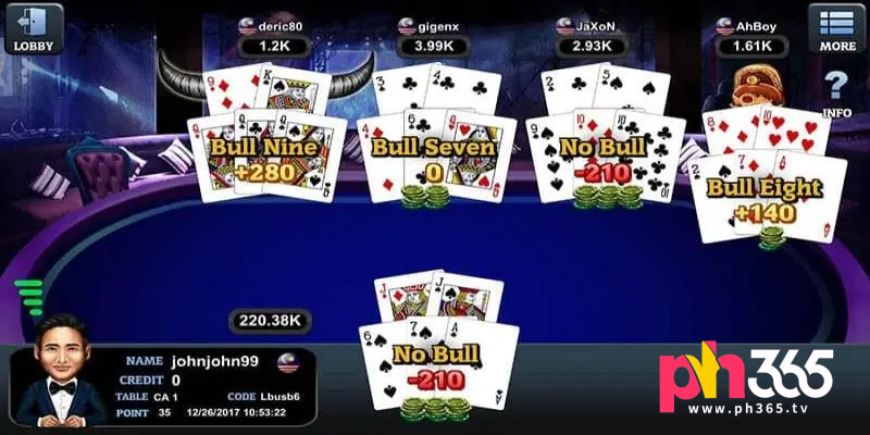 The participant then uses the menu bar to find the Bull Bull game in the online casino lobby.